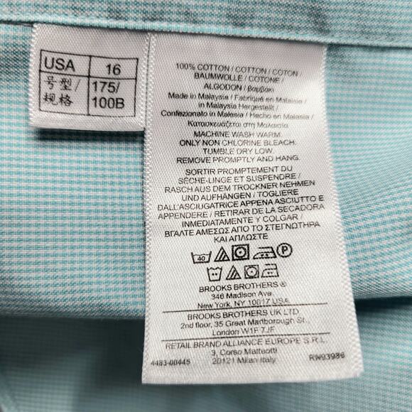 Brooks Brothers Regent Button Down Shirt Green Blue Checker Cotton 16-32 Large - Picture 8 of 8